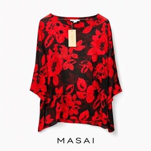 Masai Bulma Floral Sheer Black and Red Women's Designer Top